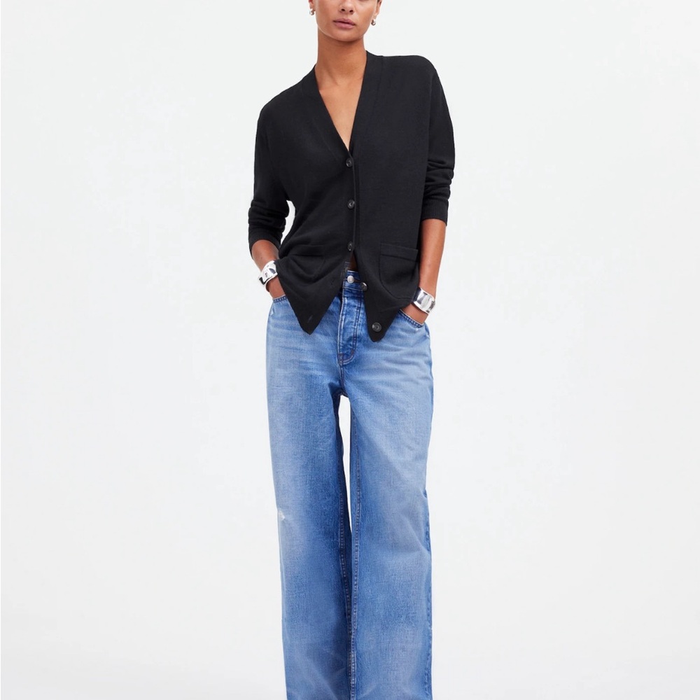 Merino Wool Boyfriend Cardigan XS Black - Picture 2 of 9